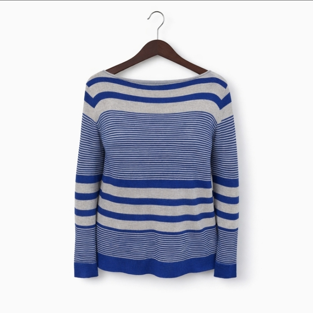 Lilly Pulitzer Blue Striped Womens Sweater With Boat Neck Sz Sm